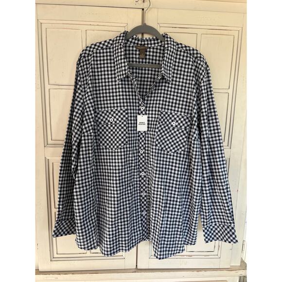 NWT Bit & Bridle size 3X navy & white checked button down shirt - Picture 1 of 2